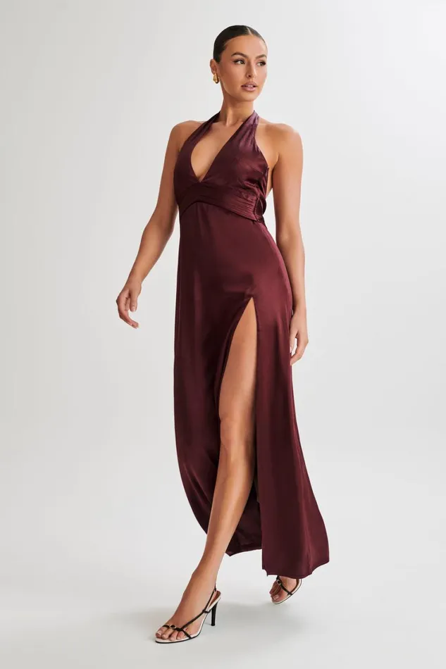 Women Meshki Dresses Milana Halter Maxi Dress 8211 Plum
