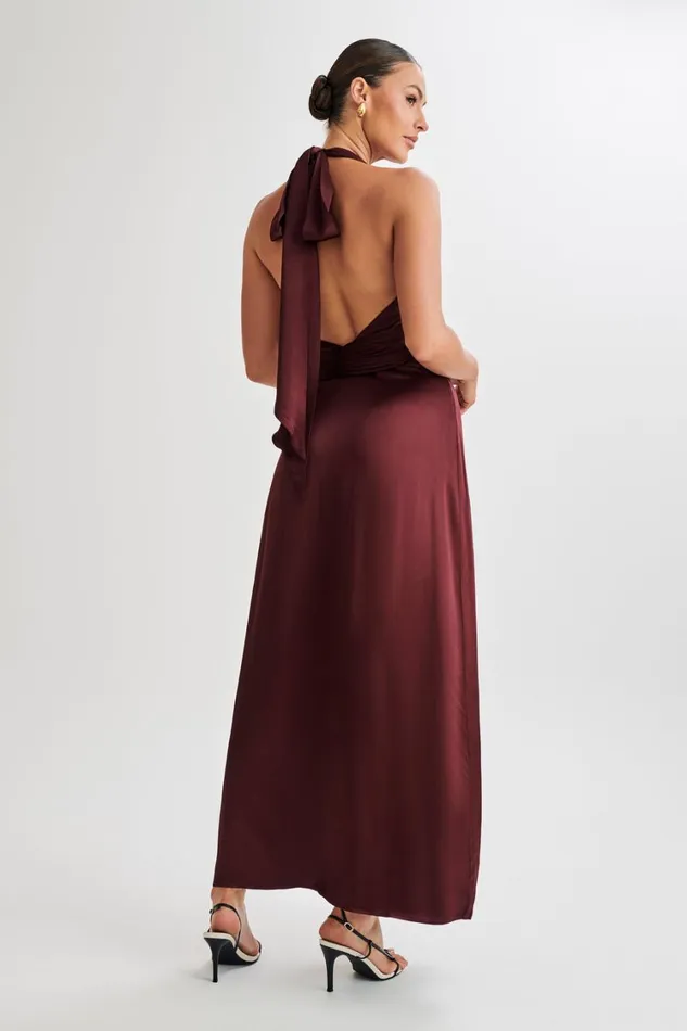 Women Meshki Dresses Milana Halter Maxi Dress 8211 Plum