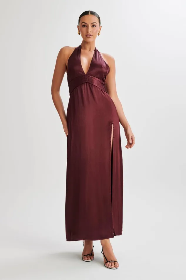 Women Meshki Dresses Milana Halter Maxi Dress 8211 Plum