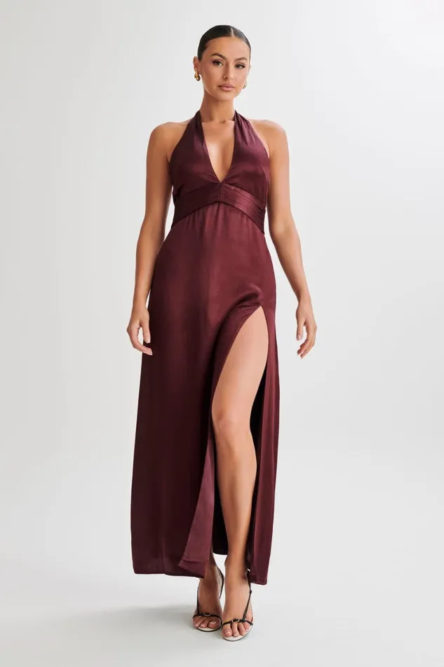 Women Meshki Dresses Milana Halter Maxi Dress 8211 Plum