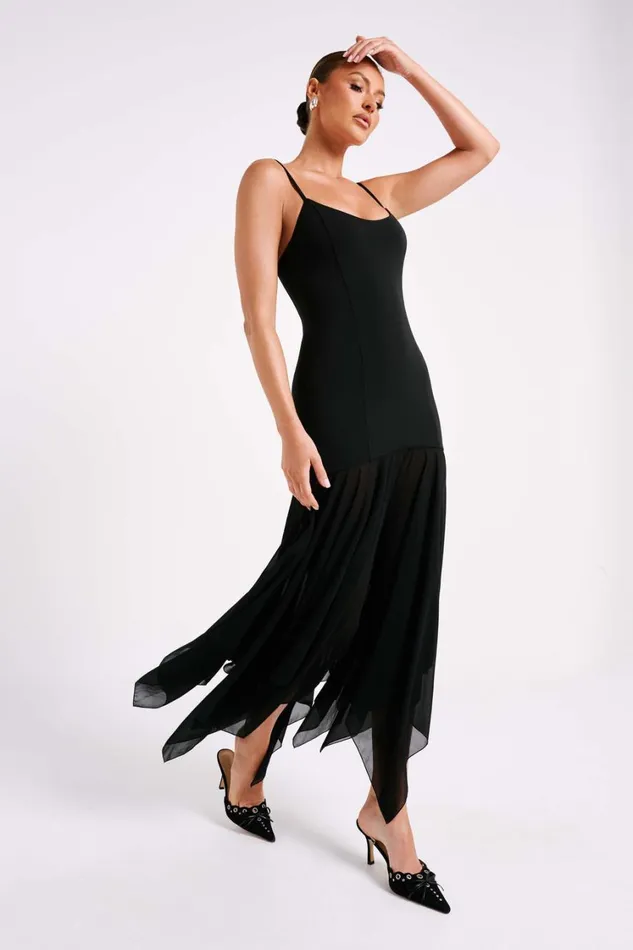 Women Meshki Dresses Minka Chiffon Maxi Dress 8211 Black
