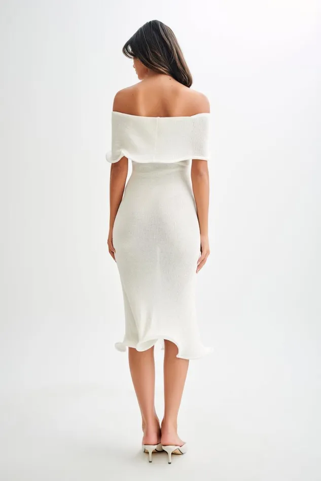 Women Meshki Dresses Molly Off Shoulder Knit Midi Dress 8211 Ivory