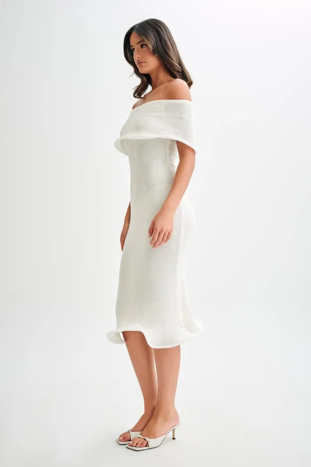 Women Meshki Dresses Molly Off Shoulder Knit Midi Dress 8211 Ivory