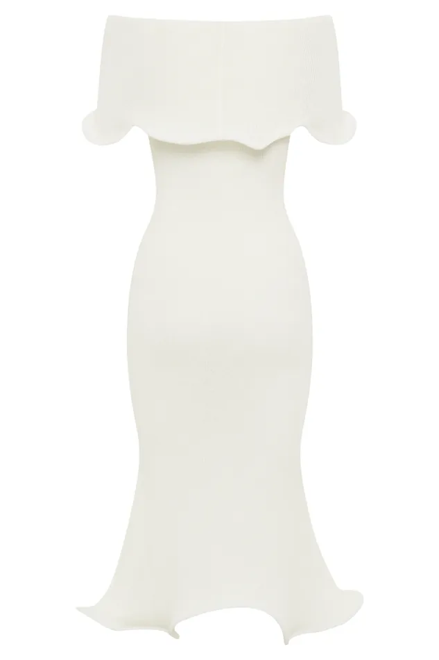 Women Meshki Dresses Molly Off Shoulder Knit Midi Dress 8211 Ivory