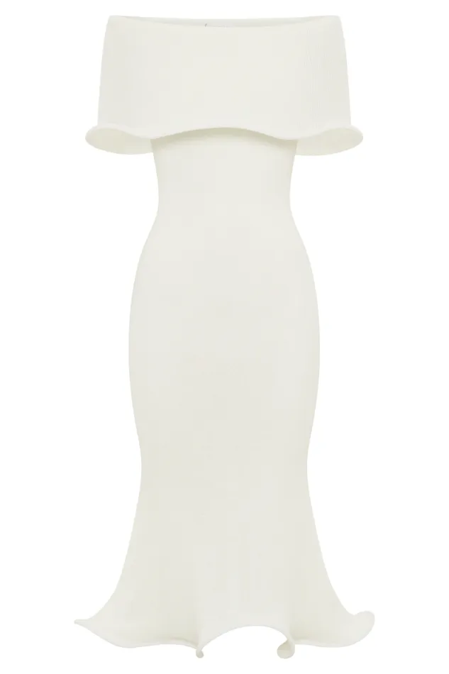 Women Meshki Dresses Molly Off Shoulder Knit Midi Dress 8211 Ivory