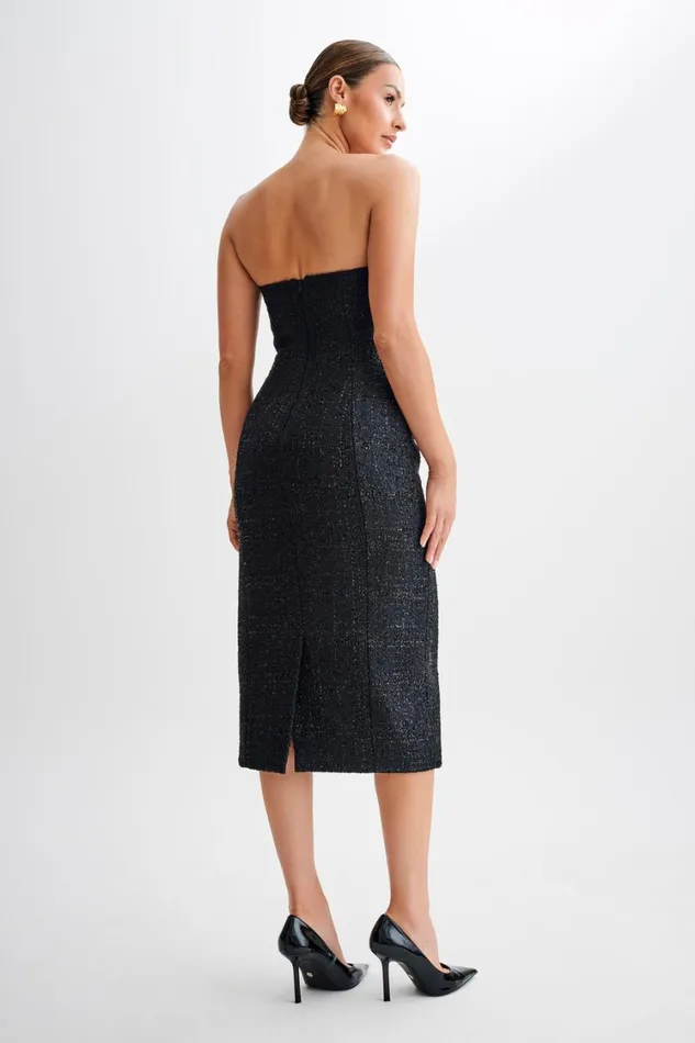 Women Meshki Dresses Monet Tweed Strapless Midi Dress 8211 Black