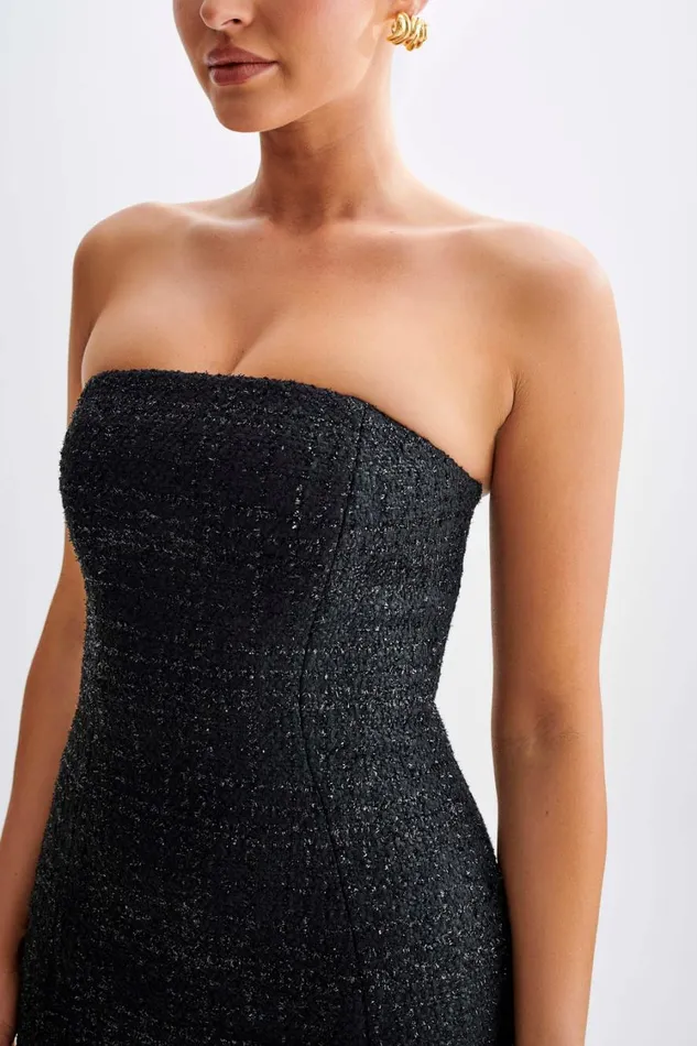 Women Meshki Dresses Monet Tweed Strapless Midi Dress 8211 Black