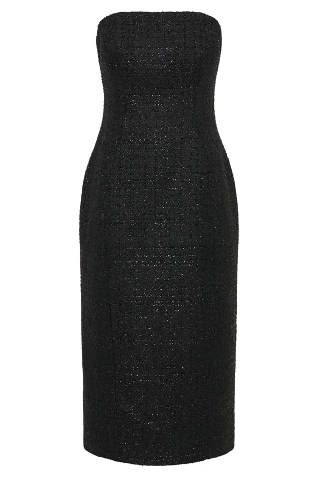 Women Meshki Dresses Monet Tweed Strapless Midi Dress 8211 Black