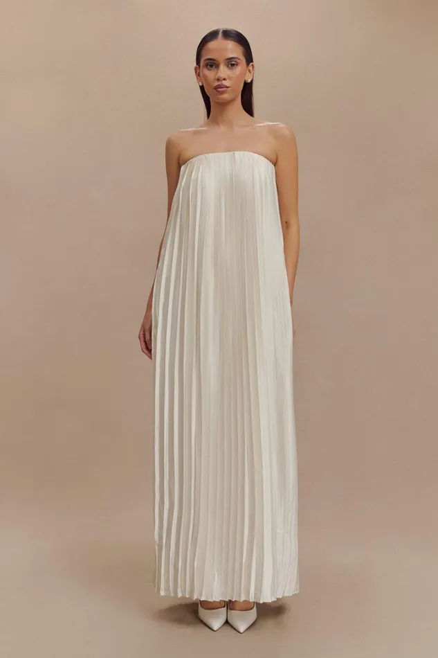 Women Meshki Dresses Myrah Plisse Strapless Maxi Dress 8211 Ivory