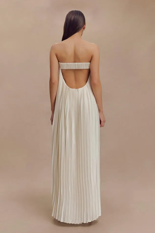 Women Meshki Dresses Myrah Plisse Strapless Maxi Dress 8211 Ivory