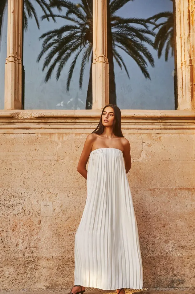Women Meshki Dresses Myrah Plisse Strapless Maxi Dress 8211 Ivory