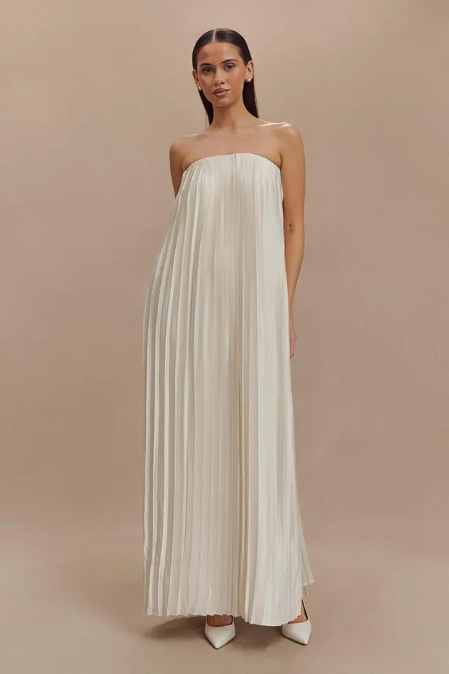 Women Meshki Dresses Myrah Plisse Strapless Maxi Dress 8211 Ivory