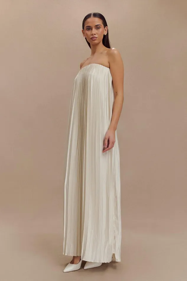 Women Meshki Dresses Myrah Plisse Strapless Maxi Dress 8211 Ivory