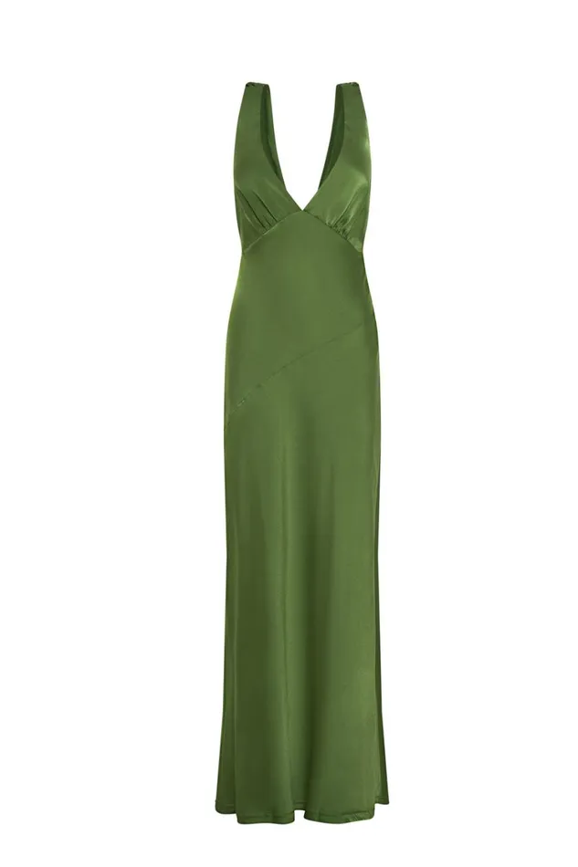 Women Meshki Dresses Nadia Maxi Satin Dress With Back Cowl 8211 Emerald