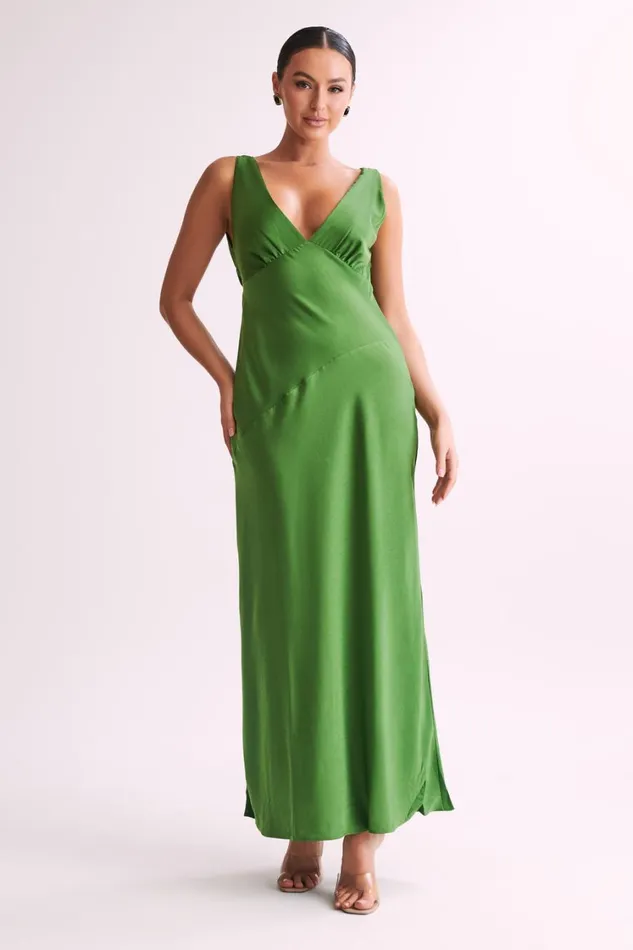Women Meshki Dresses Nadia Maxi Satin Dress With Back Cowl 8211 Emerald
