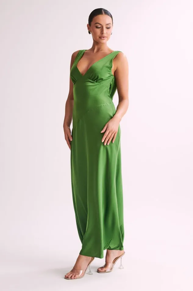 Women Meshki Dresses Nadia Maxi Satin Dress With Back Cowl 8211 Emerald