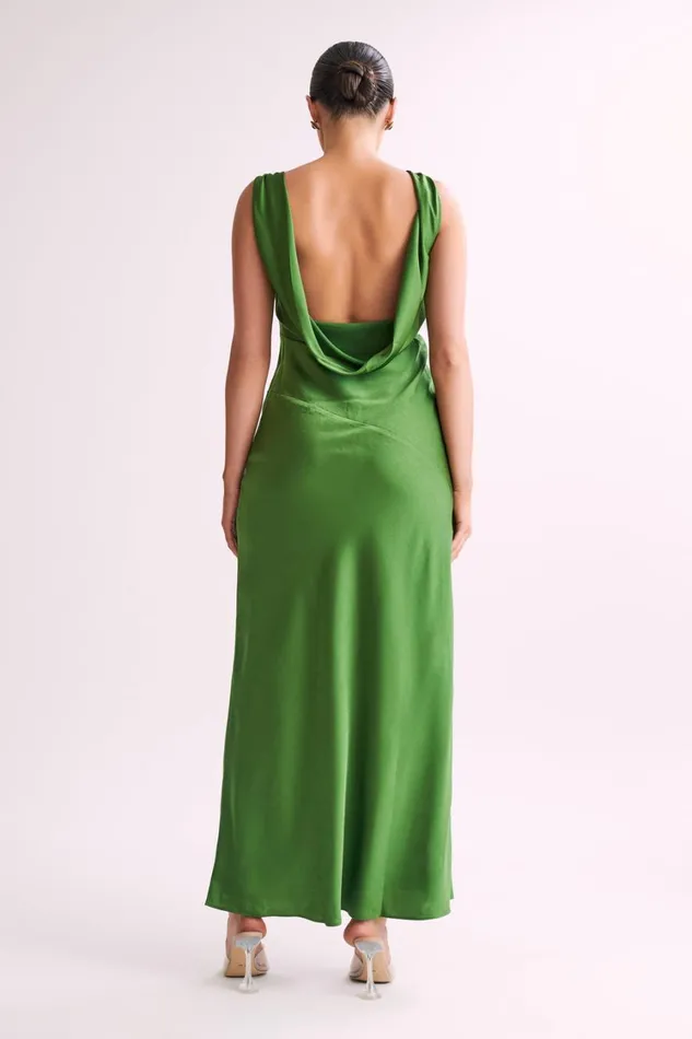 Women Meshki Dresses Nadia Maxi Satin Dress With Back Cowl 8211 Emerald