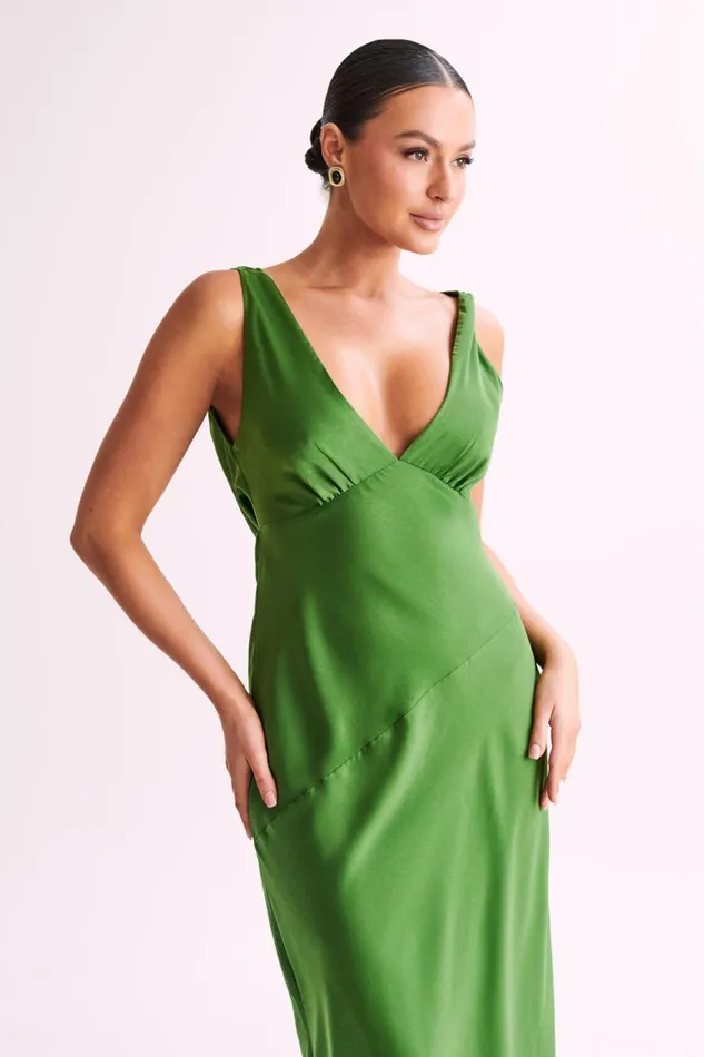 Women Meshki Dresses Nadia Maxi Satin Dress With Back Cowl 8211 Emerald