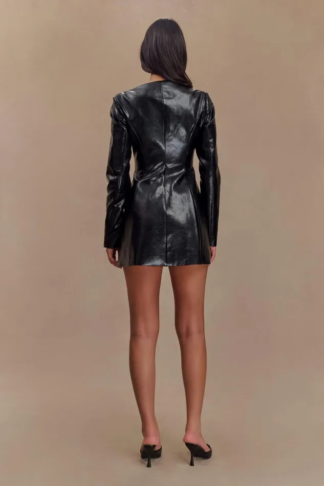 Women Meshki Dresses Nancy Faux Leather Mini Dress 8211 Black