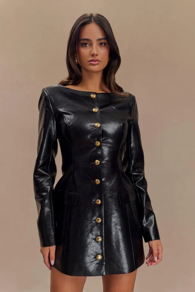 Women Meshki Dresses Nancy Faux Leather Mini Dress 8211 Black