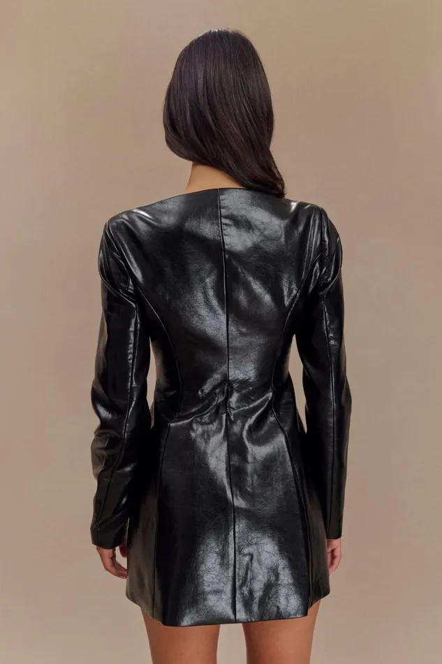 Women Meshki Dresses Nancy Faux Leather Mini Dress 8211 Black