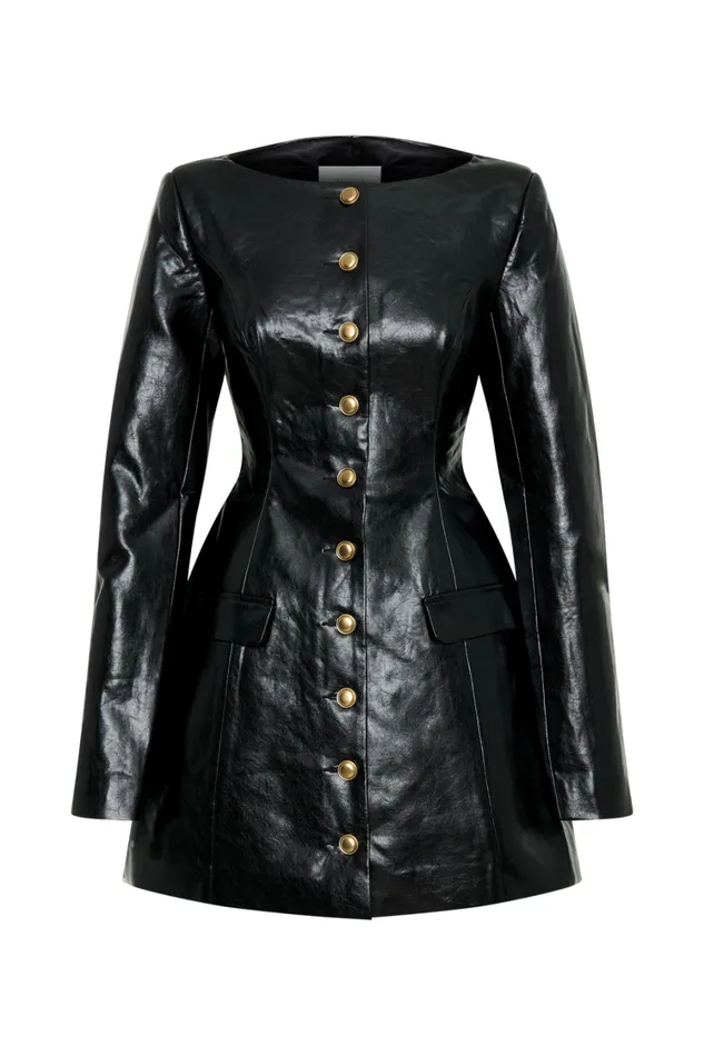 Women Meshki Dresses Nancy Faux Leather Mini Dress 8211 Black