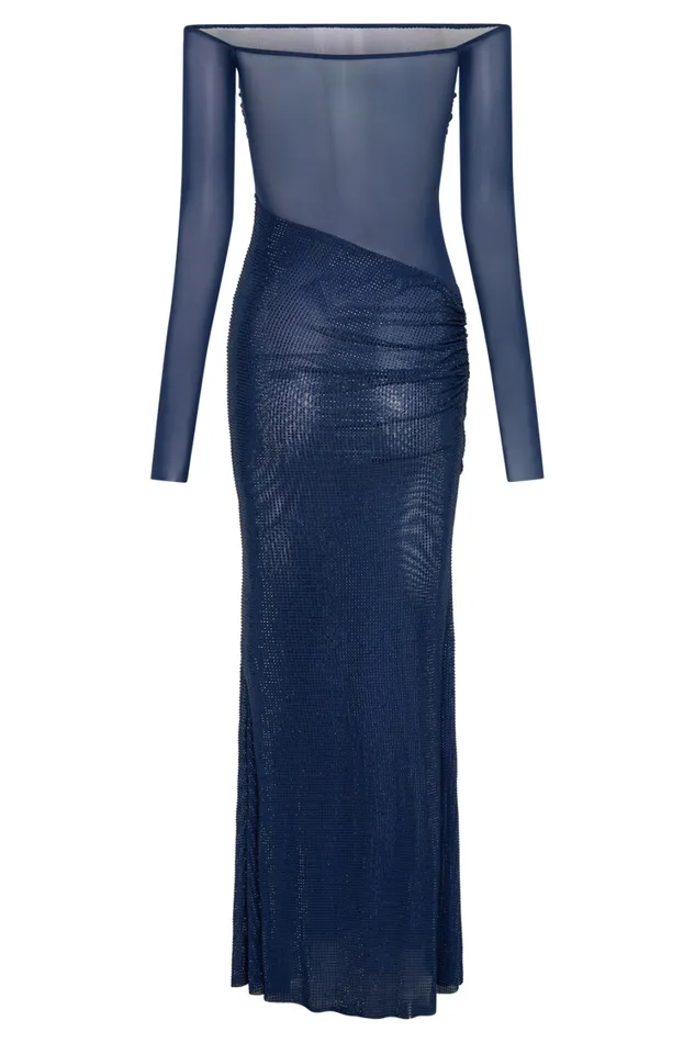 Women Meshki Dresses Nash Diamante Off Shoulder Maxi Dress 8211 Navy