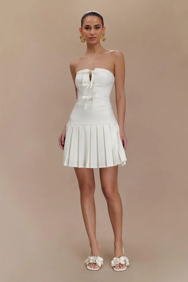 Women Meshki Dresses Naya Pleated Mini Dress With Ties 8211 White