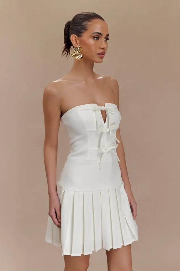 Women Meshki Dresses Naya Pleated Mini Dress With Ties 8211 White
