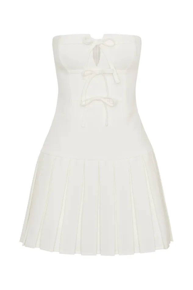 Women Meshki Dresses Naya Pleated Mini Dress With Ties 8211 White