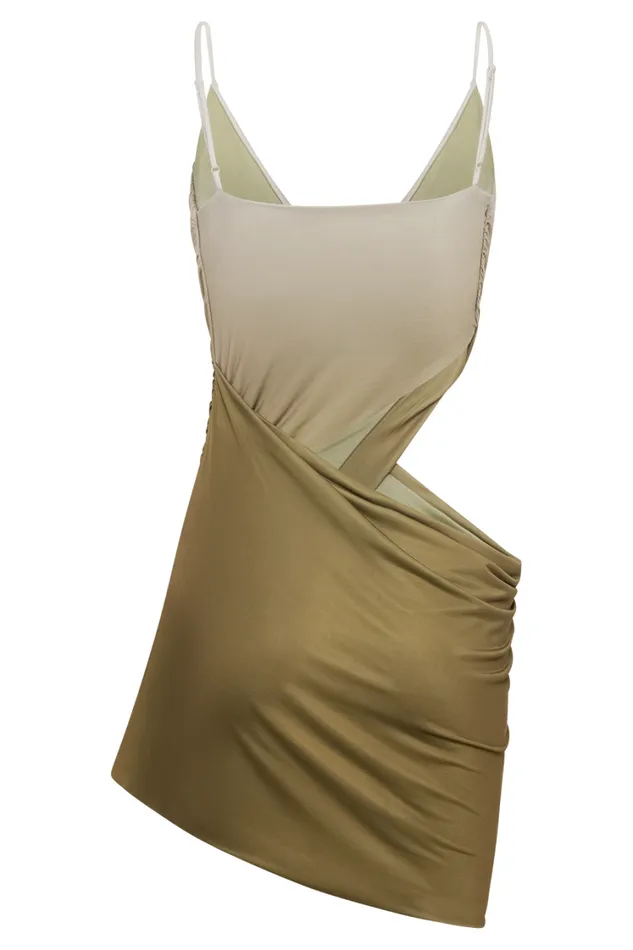 Women Meshki Dresses Nellie Cowl Draped Slinky Mini Dress 8211 Ombre Vintage Olive