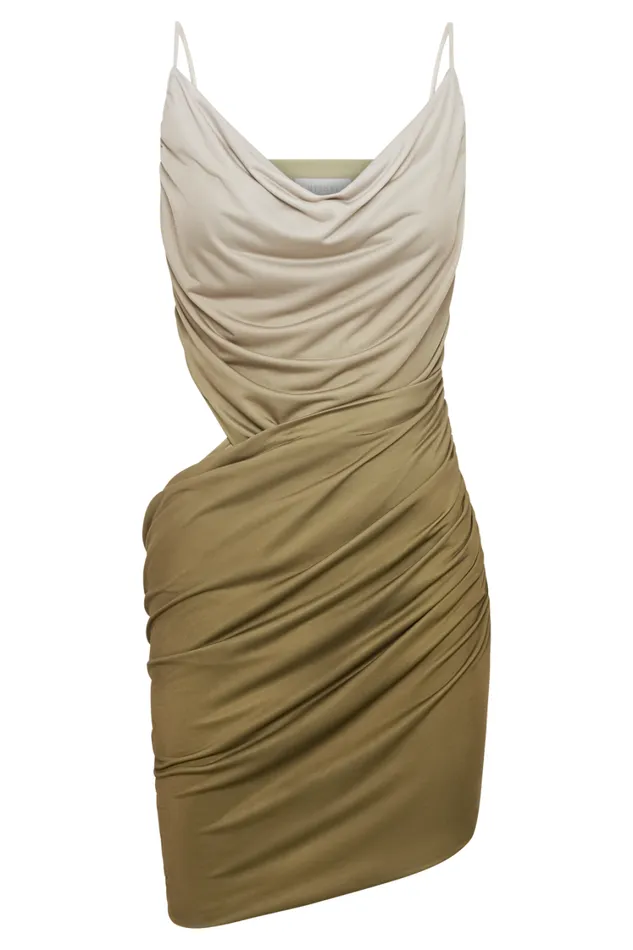 Women Meshki Dresses Nellie Cowl Draped Slinky Mini Dress 8211 Ombre Vintage Olive