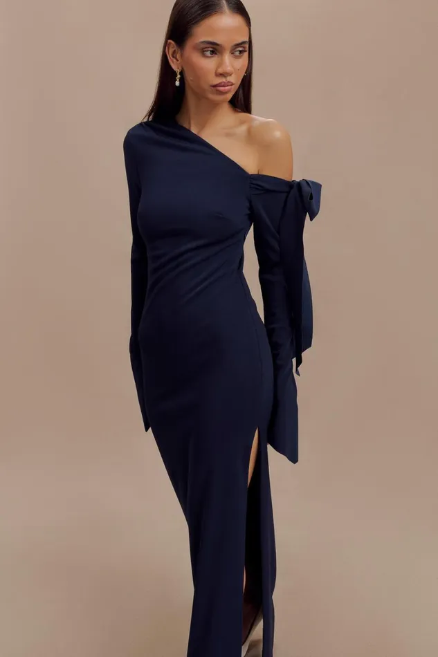 Women Meshki Dresses Nicola One Shoulder Crepe Maxi Dress 8211 Dark Navy
