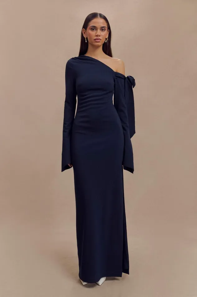 Women Meshki Dresses Nicola One Shoulder Crepe Maxi Dress 8211 Dark Navy