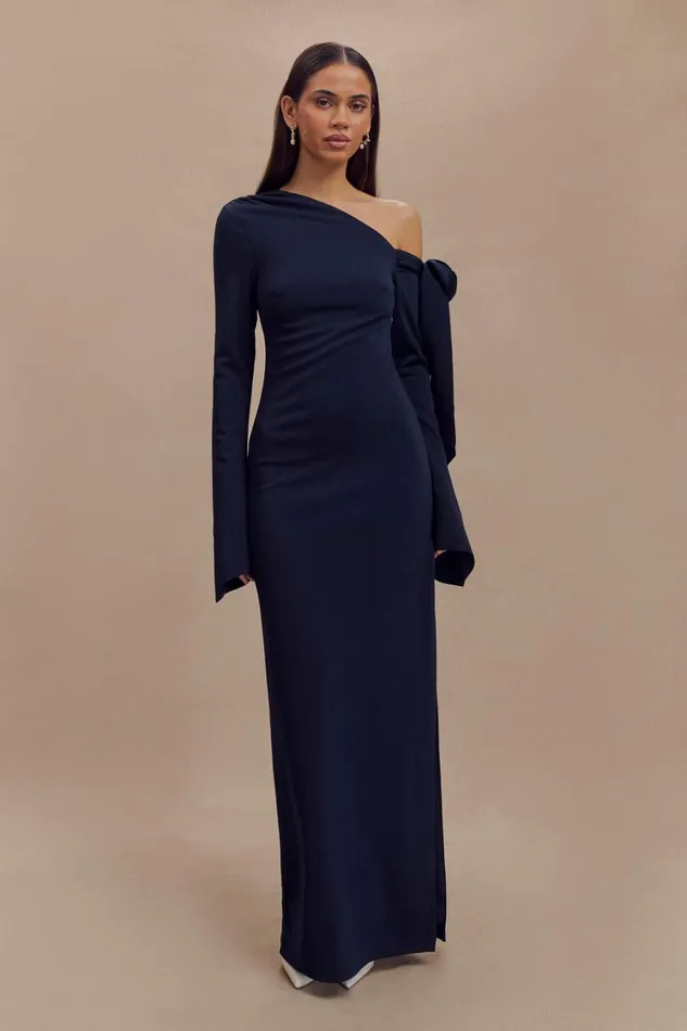 Women Meshki Dresses Nicola One Shoulder Crepe Maxi Dress 8211 Dark Navy
