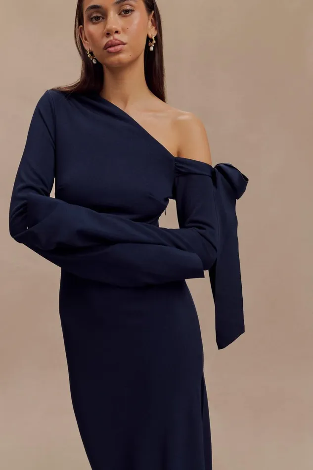 Women Meshki Dresses Nicola One Shoulder Crepe Maxi Dress 8211 Dark Navy