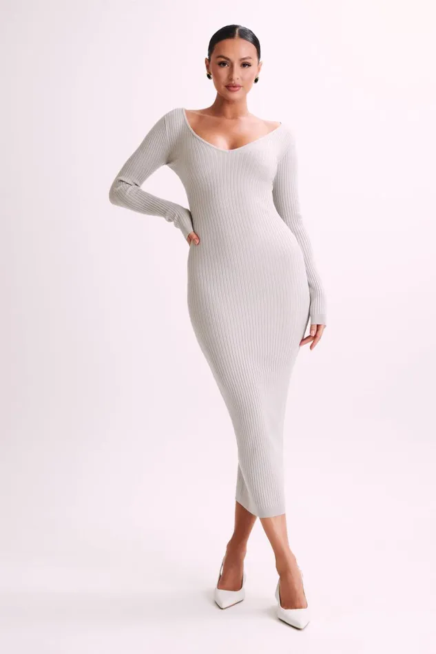 Women Meshki Dresses Nina Long Sleeve Knit Midi Dress 8211 Grey Marle