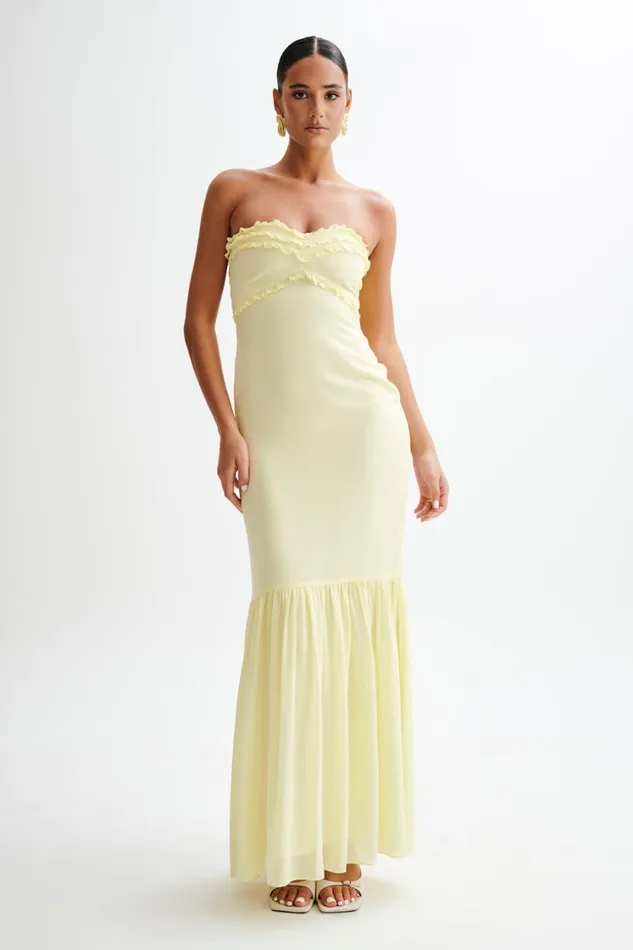 Women Meshki Dresses Olivette Strapless Chiffon Maxi Dress 8211 Lemon Sherbet Women Meshki Dresses Olivette Strapless Chiffon Maxi Dress 8211 Lemon Sherbet