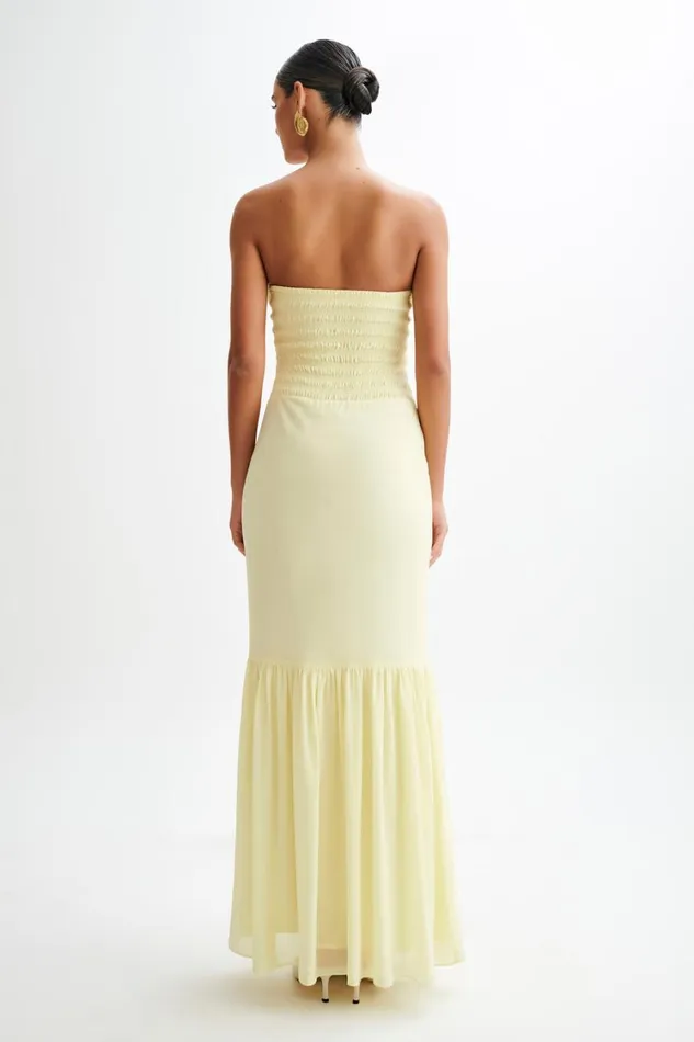 Women Meshki Dresses Olivette Strapless Chiffon Maxi Dress 8211 Lemon Sherbet