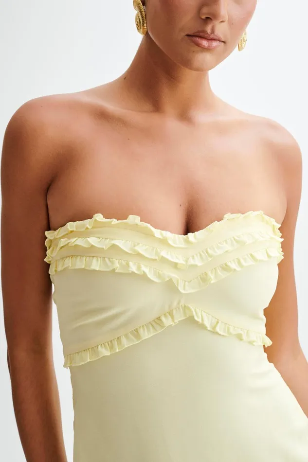 Women Meshki Dresses Olivette Strapless Chiffon Maxi Dress 8211 Lemon Sherbet