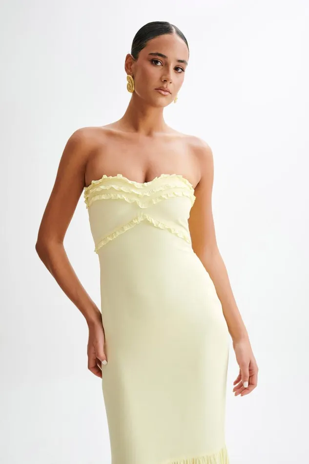Women Meshki Dresses Olivette Strapless Chiffon Maxi Dress 8211 Lemon Sherbet