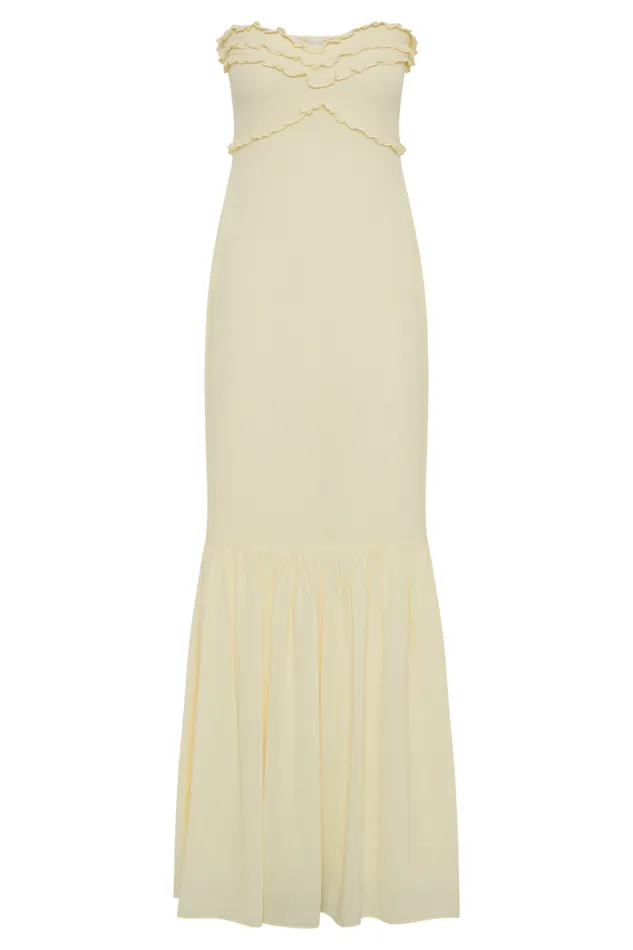 Women Meshki Dresses Olivette Strapless Chiffon Maxi Dress 8211 Lemon Sherbet