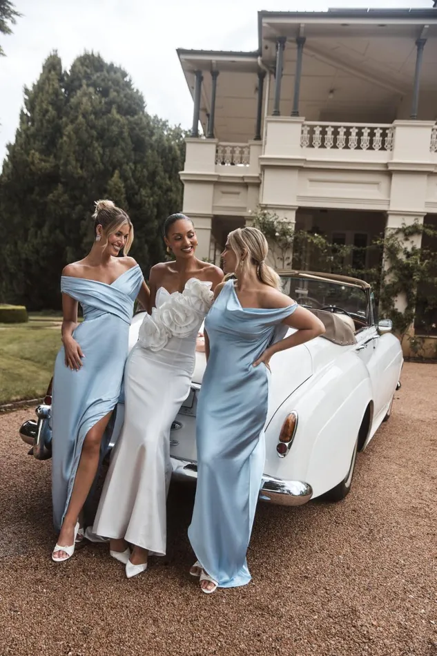 Women Meshki Dresses Olivia Strapless Satin Rose Wedding Gown 8211 White