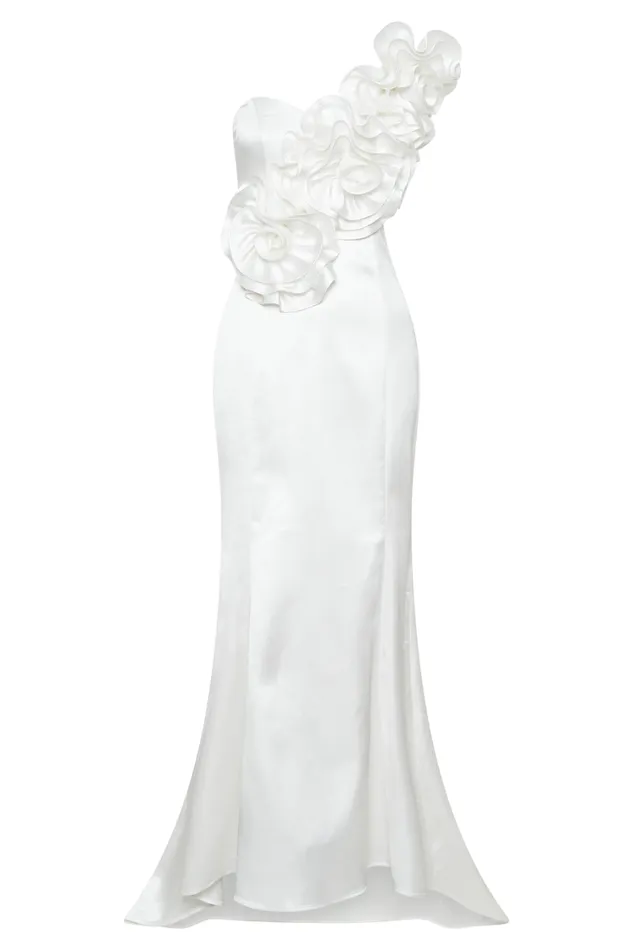 Women Meshki Dresses Olivia Strapless Satin Rose Wedding Gown 8211 White