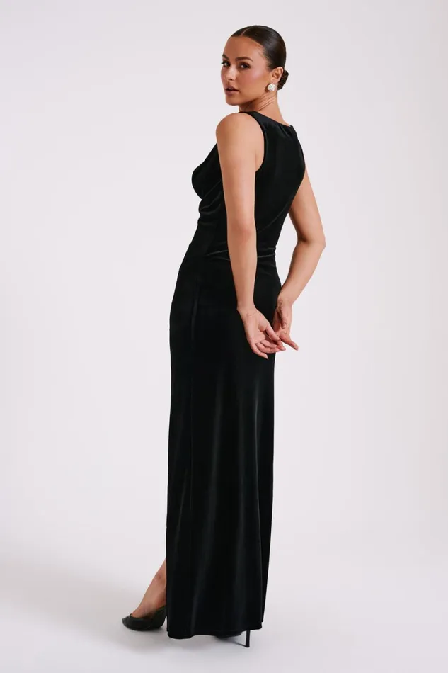 Women Meshki Dresses Padma Velvet Maxi Dress With Split 8211 Black