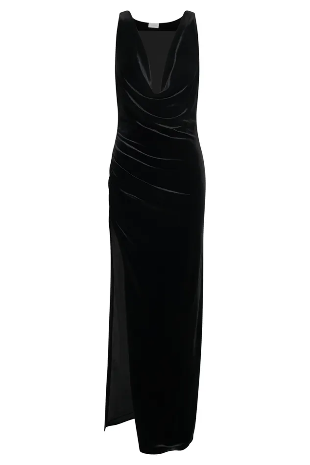 Women Meshki Dresses Padma Velvet Maxi Dress With Split 8211 Black