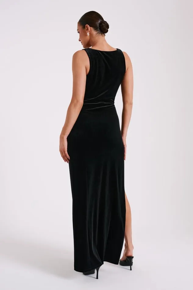 Women Meshki Dresses Padma Velvet Maxi Dress With Split 8211 Black