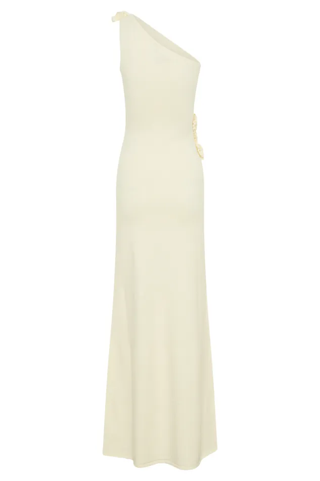Women Meshki Dresses Paloma One Shoulder Knit Maxi Dress With Flowers 8211 Ivory