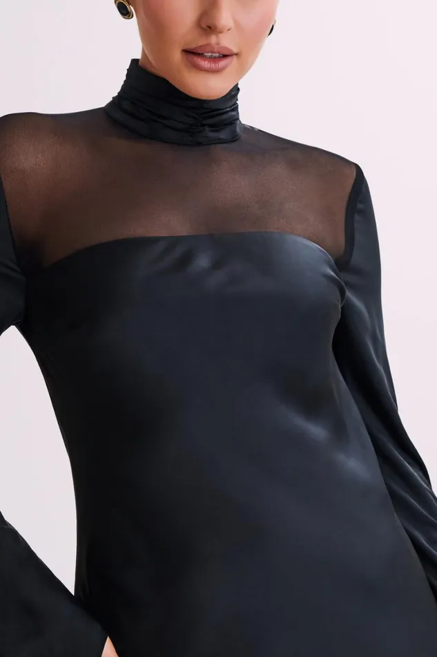 Women Meshki Dresses Patricia High Neck Satin Midi Dress 8211 Black
