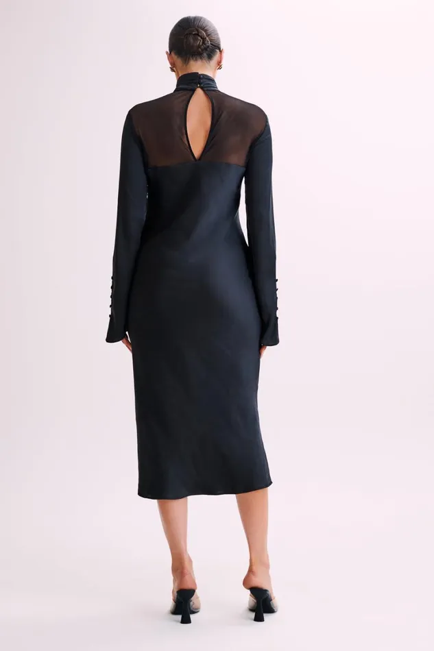 Women Meshki Dresses Patricia High Neck Satin Midi Dress 8211 Black
